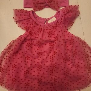 Madison Pink and Red Heart Dress with Headband